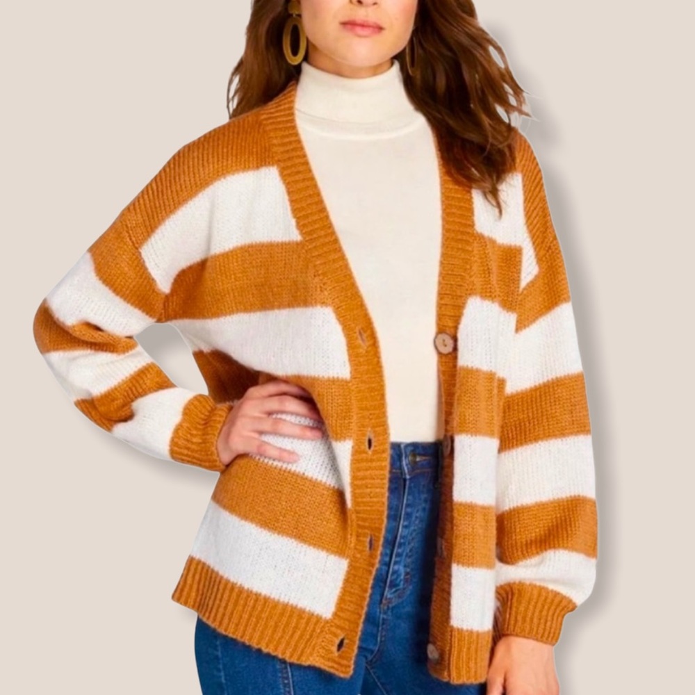 MODCLOTH Dreamers Striped Commitment Cardigan Sz L